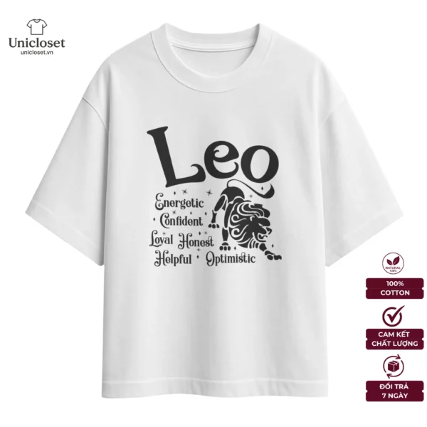 Áo Cung Sư Tử Oversize, Unisex 100% Cotton 230GSM, Áo Cung Hoàng Đạo, Mật Ngữ 12 Chòm Sao, Nam Nữ