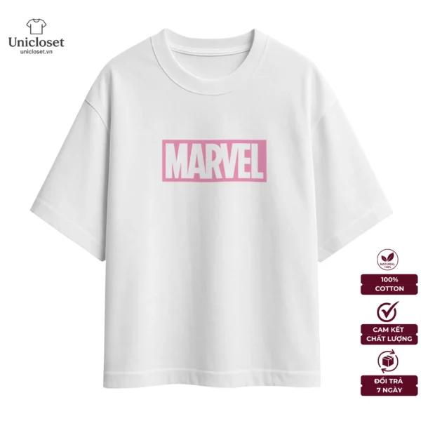 Áo Thun Marvel Pink Streetwear Oversize, Unisex 100% Cotton 230GSM, Áo Thun Logo Siêu Anh Hùng