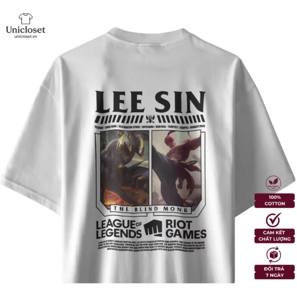 Áo Thun Oversize Lee Sin Liên Minh Huyền Thoại, Áo Game Thủ Thầy Tu Mù, Unisex 100% Cotton 230GSM