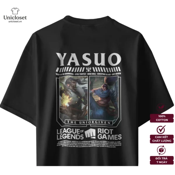 Áo Thun Oversize Yasuo Liên Minh Huyền Thoại, Áo Game Thủ Kẻ Bất Dung Thứ, Unisex 100% Cotton 230GSM